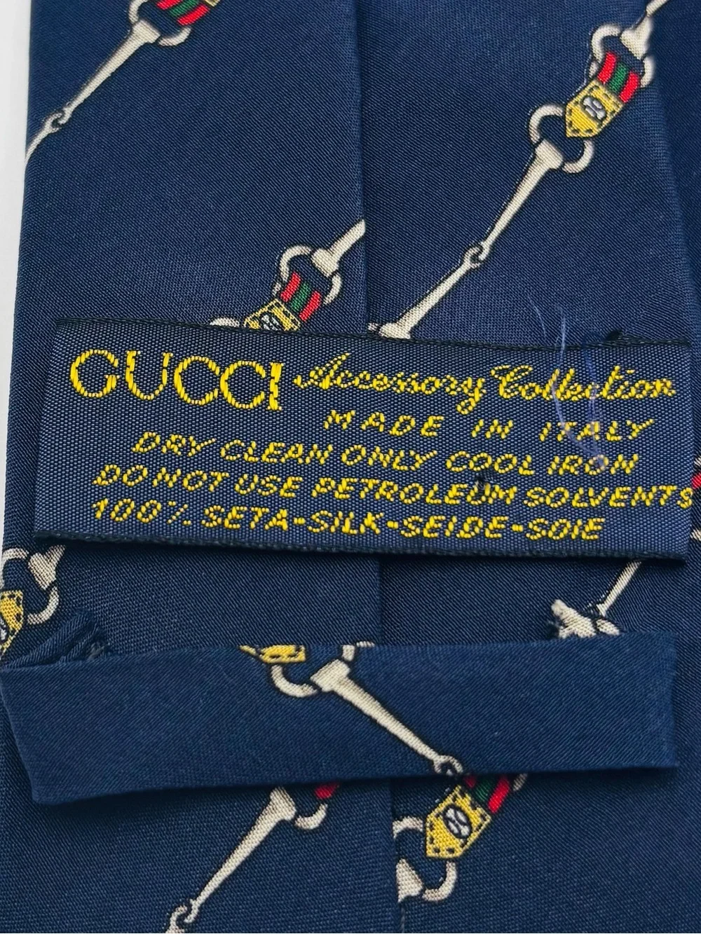 Vintage Gucci Horsebit Silk Tie Navy Equestrian Made in Italy 80s 90s